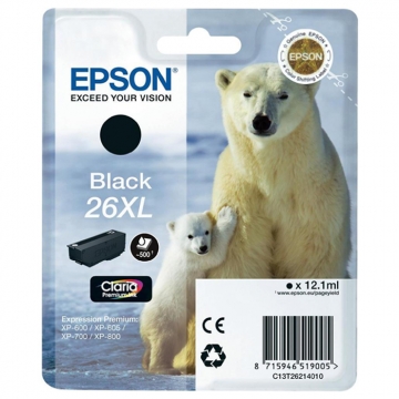 EPSON 26XL C13T26214010 Yüksek Kapasiteli Orjinal Siyah Kartuş 500 Sayfa