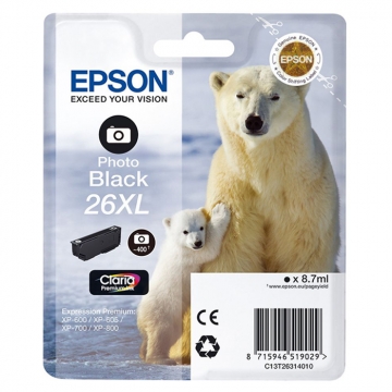 EPSON 26XL C13T26314010 Yüksek Kapasiteli Orjinal  Foto Siyah Kartuş 400 Sayfa